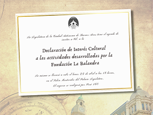 Declaración de Interés Cultural para Fundación La Balandra en la Legislatura